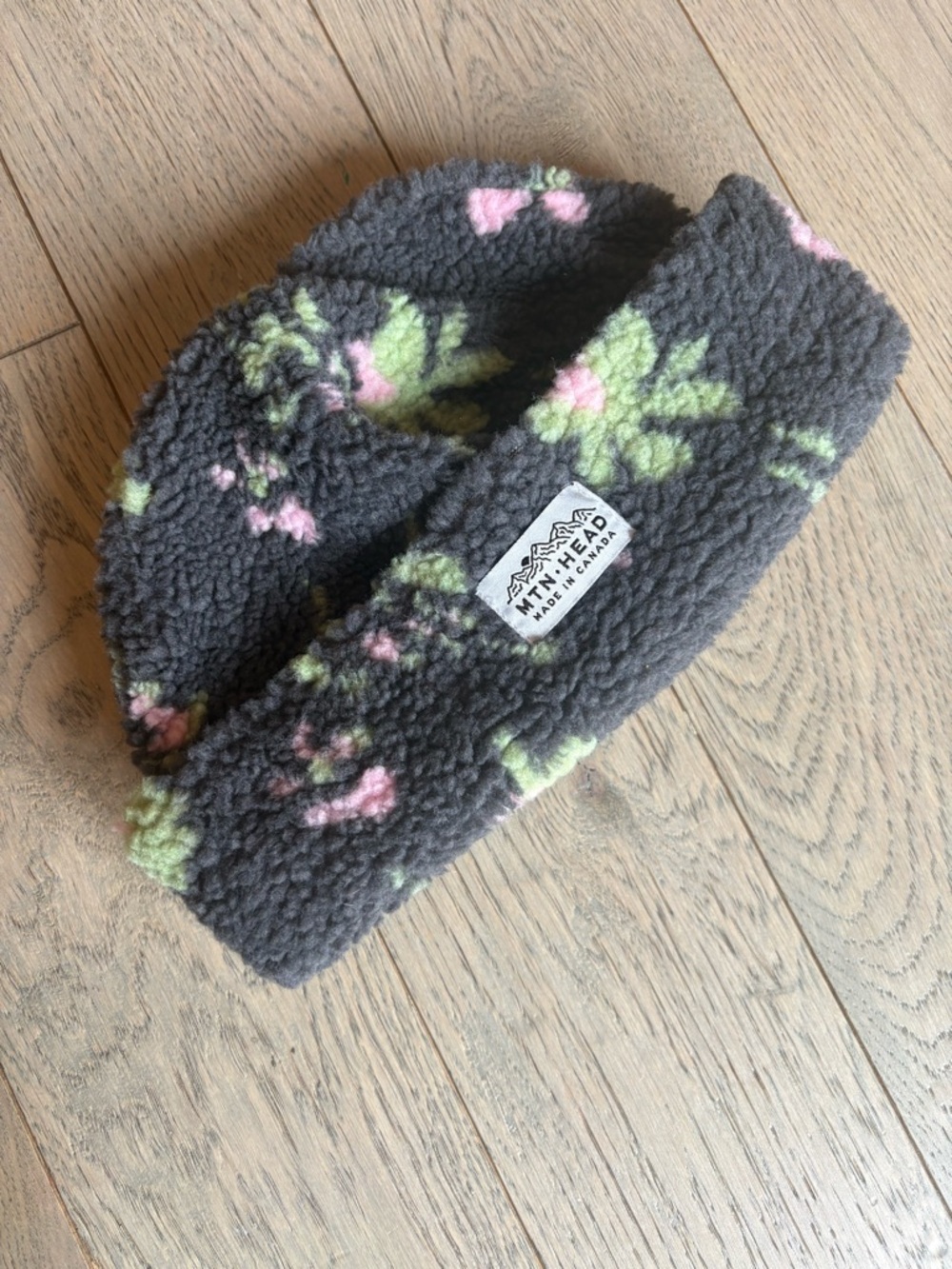 Muttonhead Gray Fleece Hat with Pink & Green Floral Print